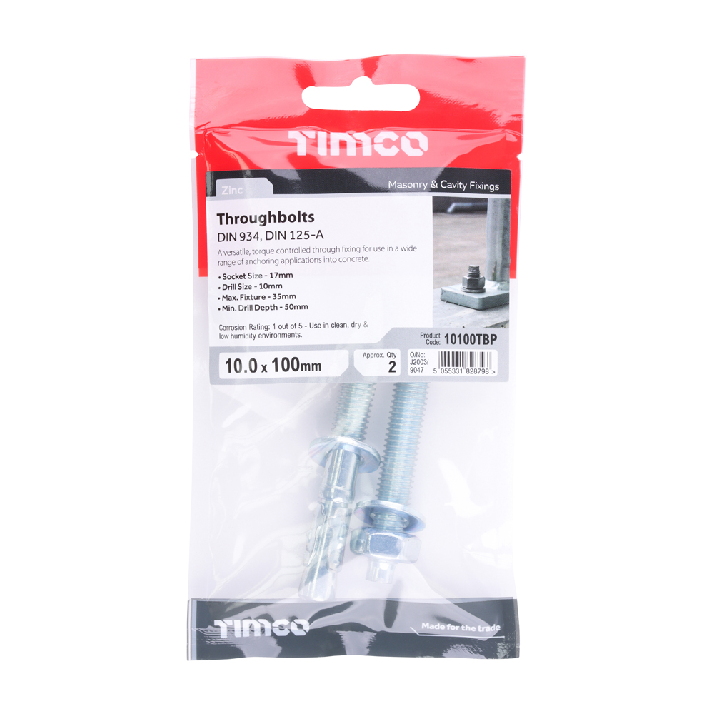 Throughbolts - Zinc - M10 x 100 (Pack 2) – image 2