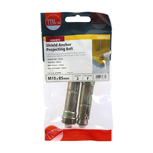 Shield Anchor Projecting Bolts - Yellow - M10:15P (M10 x 85) (Pack 2) – image 2