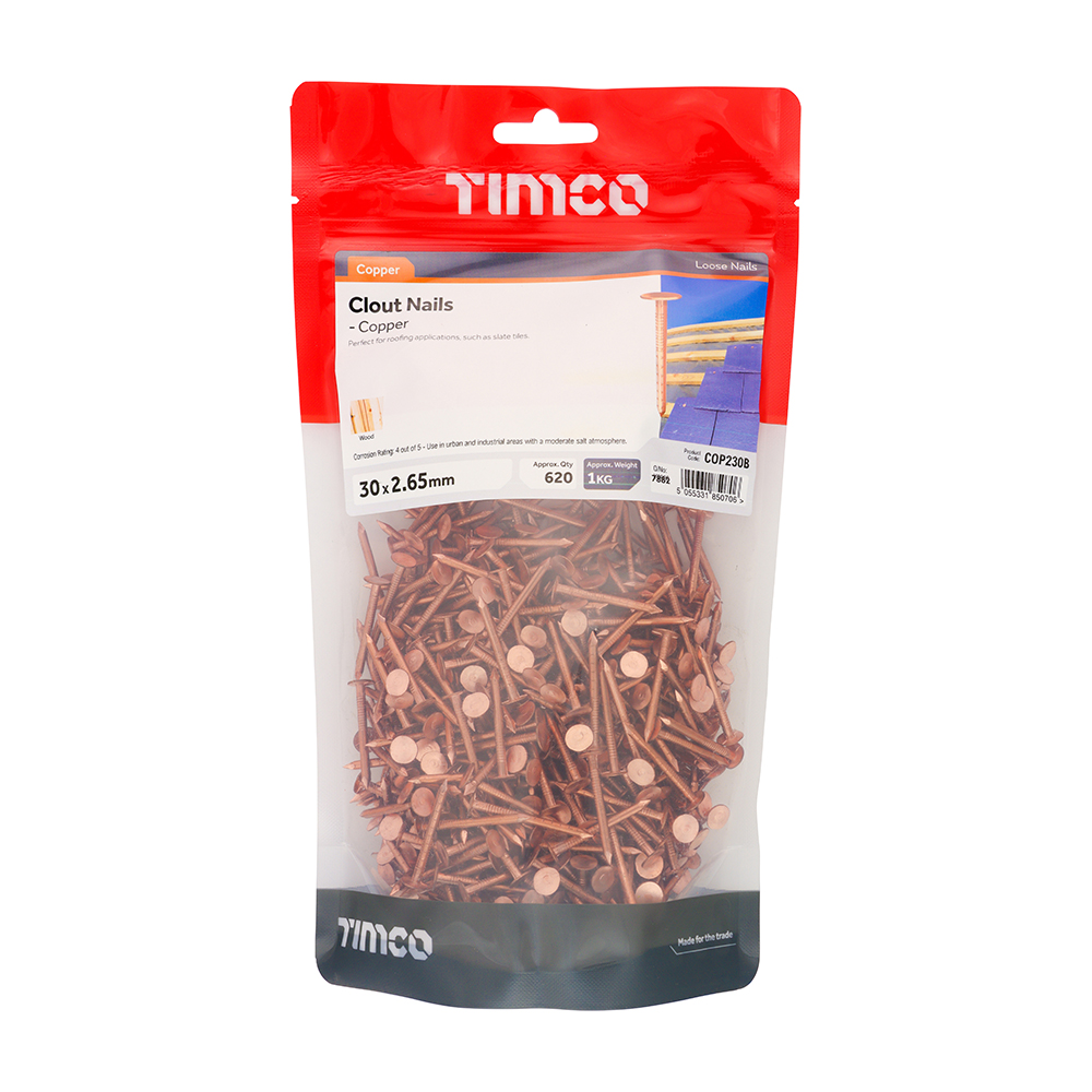 Clout Nail - Copper 30 x 2.65mm 1kg Bag – image 2