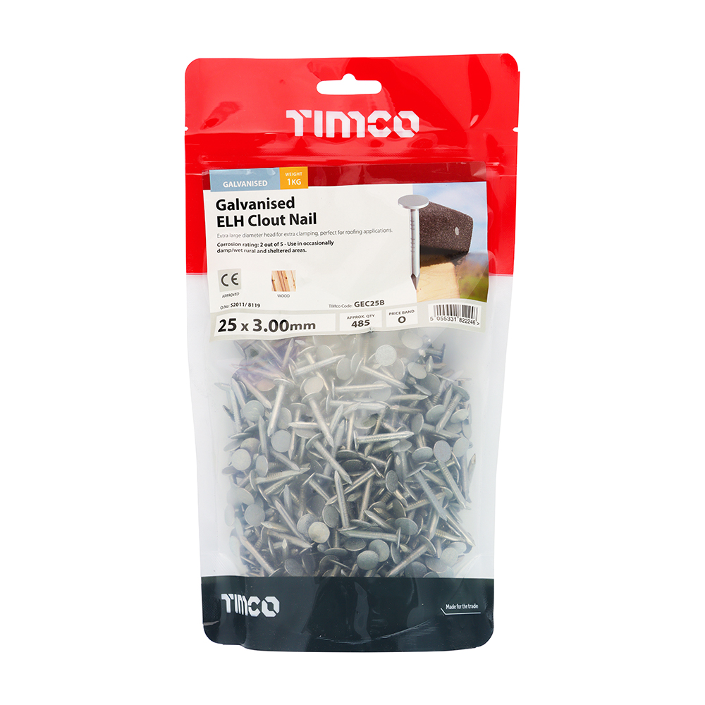 Clout Nail - Galvanised 25 x 2.65mm 1kg Bag – image 2
