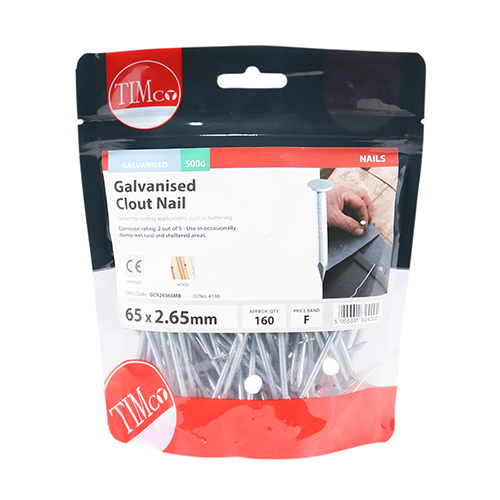 Clout Nail (Tiles) - Galvanised 65 x 2.65mm 0.5kg Bag – image 2