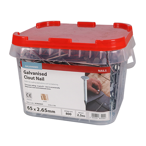 Clout Nail (Tiles) - Galvanised 65 x 2.65mm 2.5kg Tub – image 2