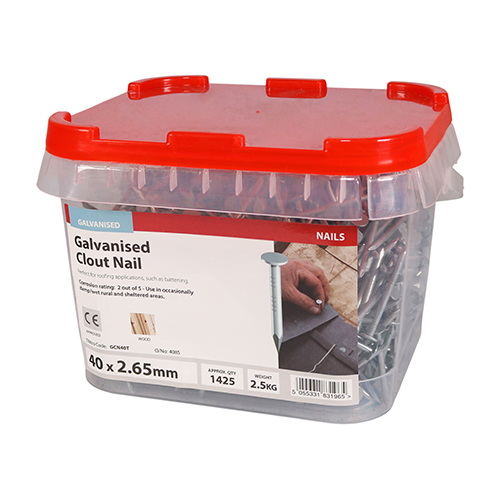Clout Nail (Tiles) - Galvanised 40 x 2.65mm 2.5kg Tub – image 2
