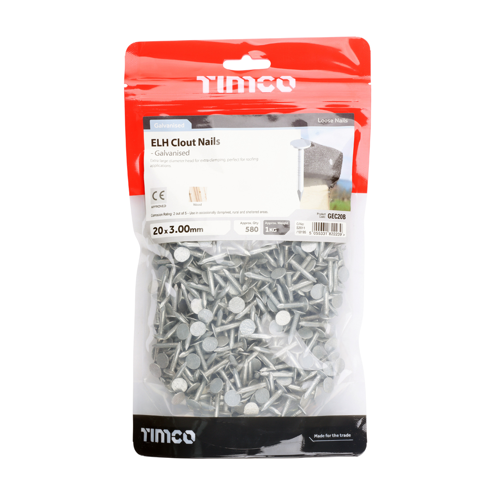 ELH Clout Nail (Felt) - Galvanised 20 x 3.00mm 1kg Bag – image 2