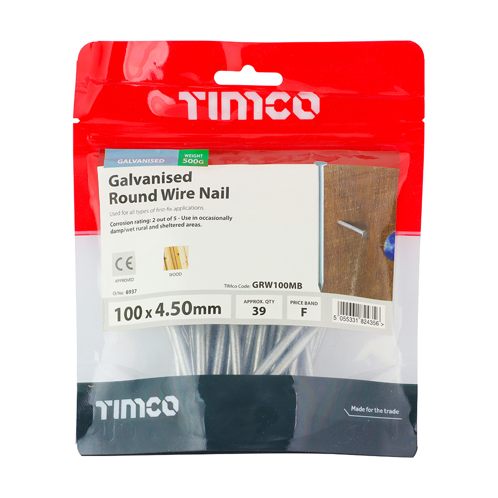 Round Wire Nail - Galvanised 100 x 4.50mm 0.5kg Bag – image 2