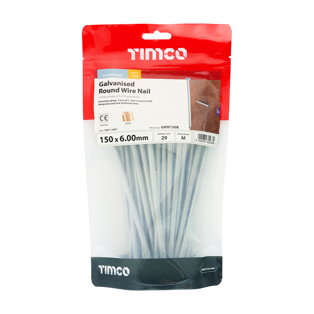 Round Wire Nail - Galvanised 150 x 6.00mm 1kg Bag – image 2