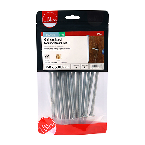 Round Wire Nail - Galvanised 150 x 6.00mm 0.5kg Bag – image 2