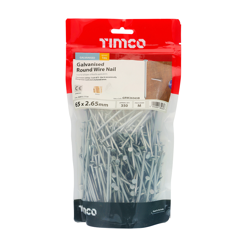 Round Wire Nail (Batten) - Galvanised 65 x 2.65mm 1kg Bag – image 2