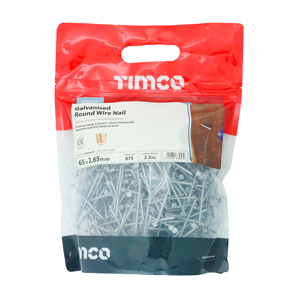 Round Wire Nail (Batten) - Galvanised 65 x 2.65mm 2.5kg Bag – image 2
