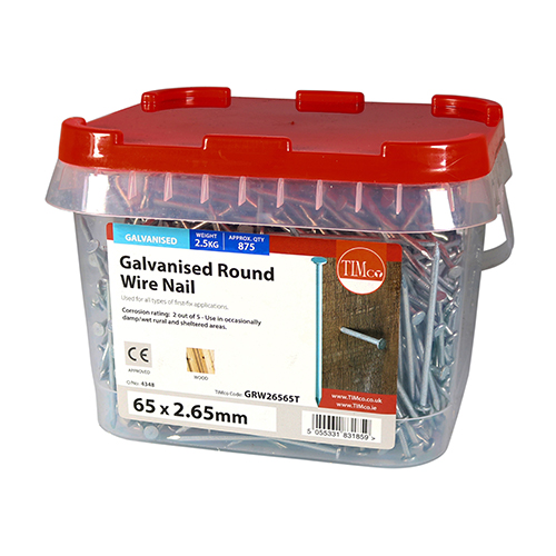 Round Wire Nail (Batten) - Galvanised 65 x 2.65mm 2.5kg Tub – image 2