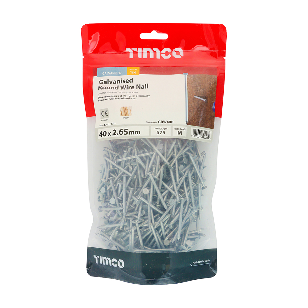 Round Wire Nail - Galvanised 40 x 2.65mm 1kg Bag – image 2