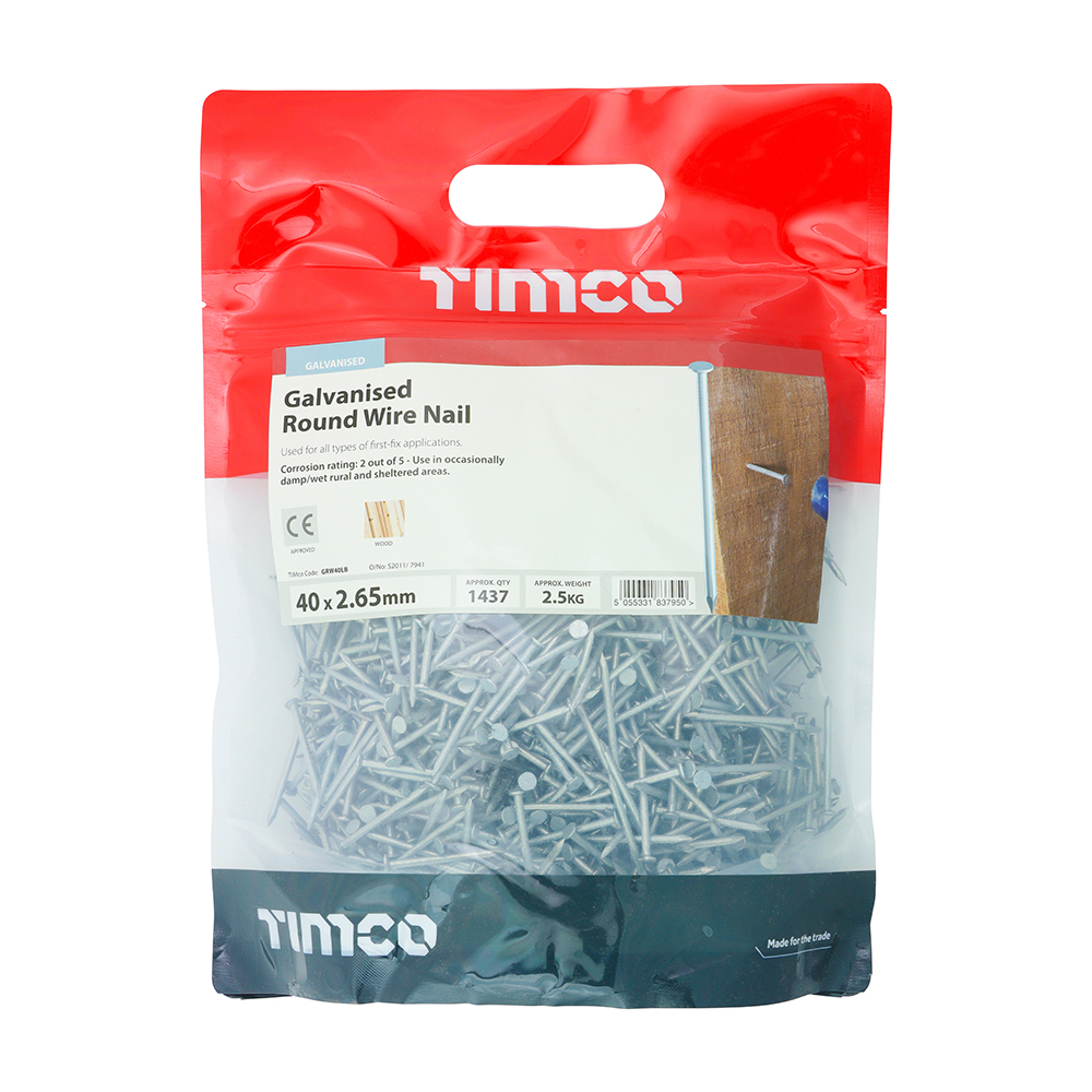 Round Wire Nail - Galvanised 40 x 2.65mm 2.5kg Bag – image 2