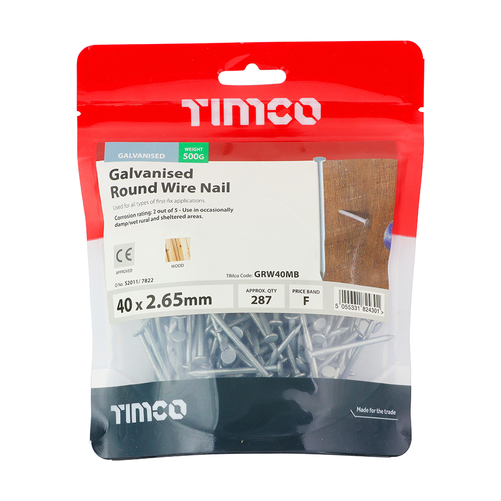 Round Wire Nail - Galvanised 40 x 2.65mm 0.5kg Bag – image 2