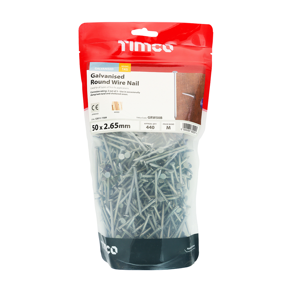Round Wire Nail - Galvanised 50 x 2.65mm 1kg Bag – image 2
