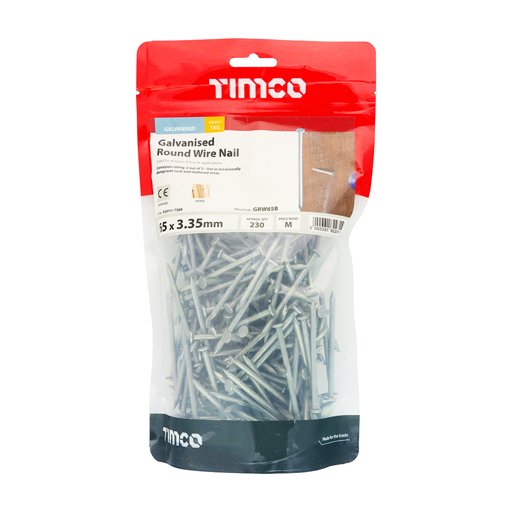 Round Wire Nail (Batten) - Galvanised 65 x 3.35mm 1kg Bag – image 2
