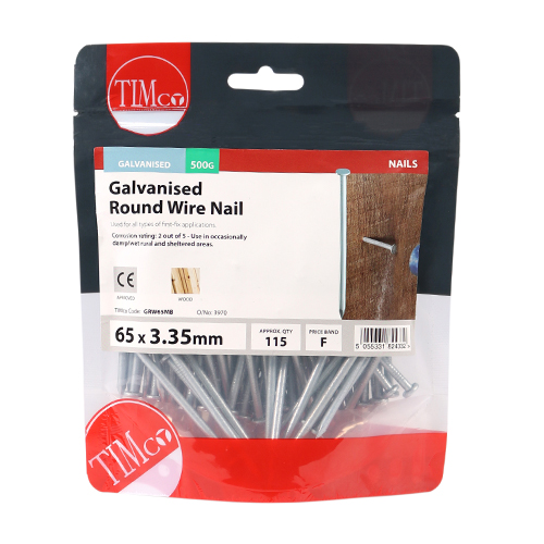 Round Wire Nail (Batten) - Galvanised 65 x 3.35mm 0.5kg Bag – image 2