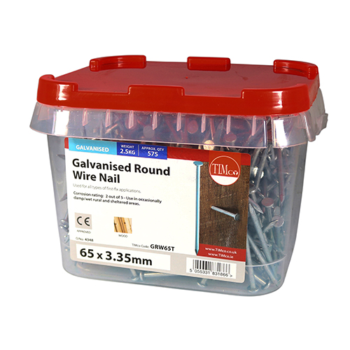 Round Wire Nail (Batten) - Galvanised 65 x 3.35mm 2.5kg Tub – image 2