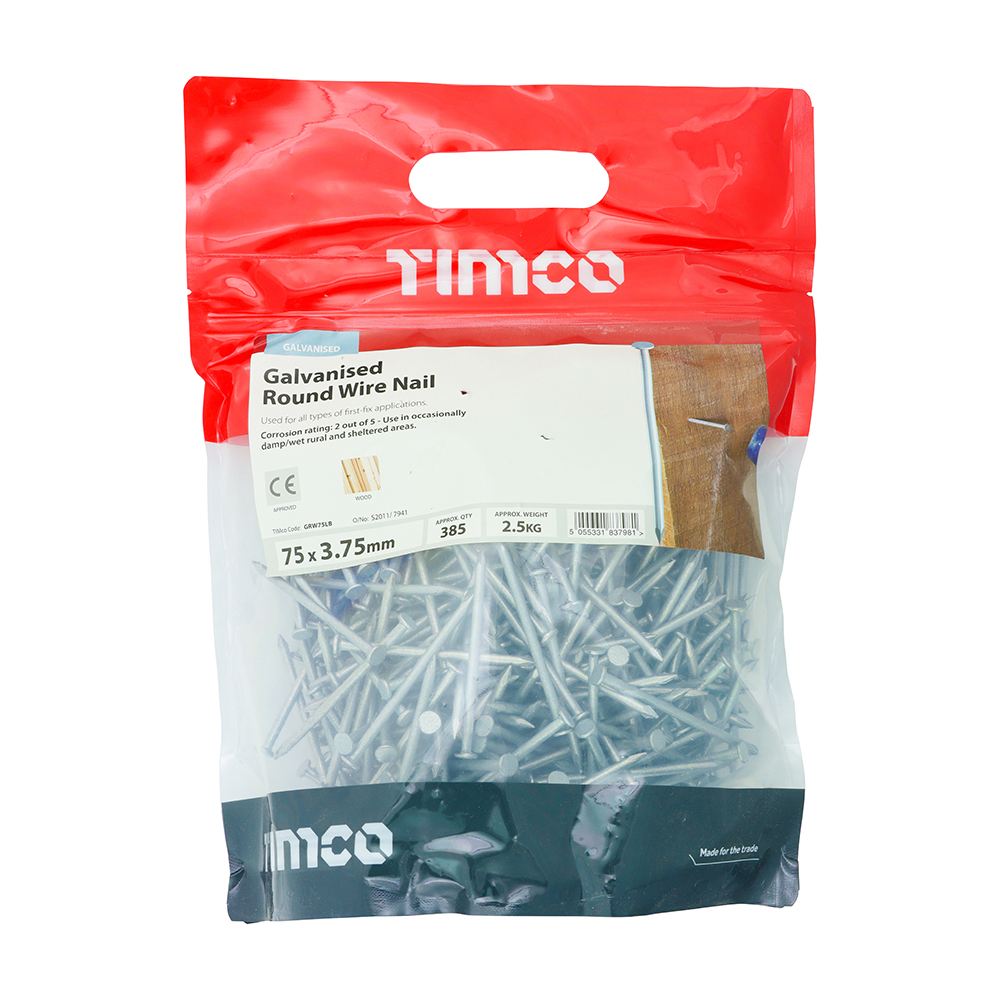 Round Wire Nail - Galvanised 75 x 3.75mm 2.5kg Bag – image 2