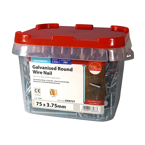 Round Wire Nail - Galvanised 75 x 3.75mm 2.5kg Tub – image 2