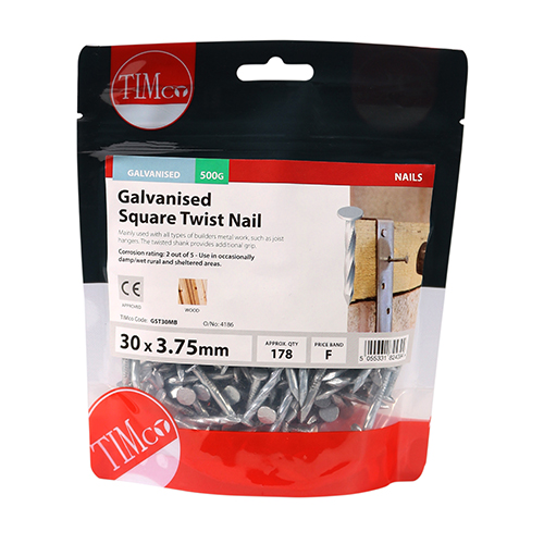 Square Twist Nails - Galvanised 30 x 3.75mm 0.5kg Bag – image 2