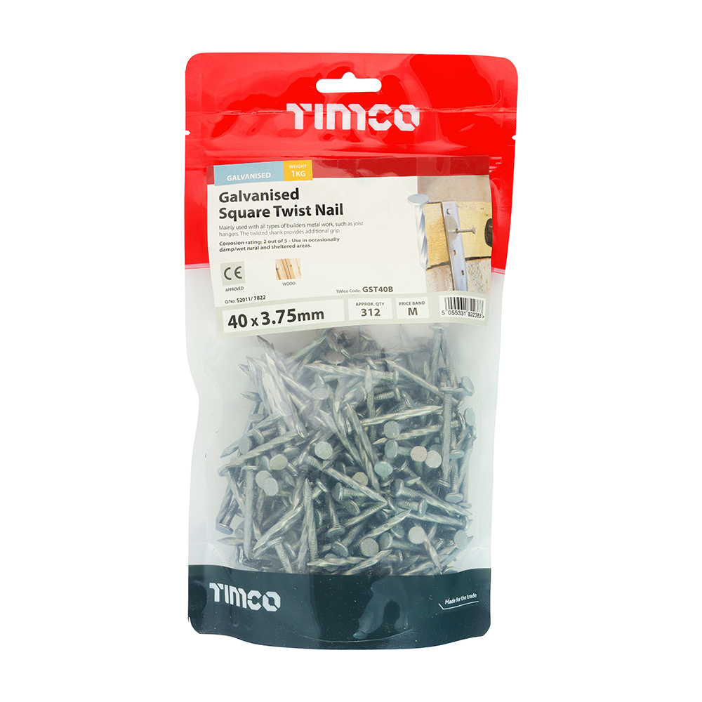 Square Twist Nails - Galvanised 40 x 3.75mm 1kg Bag – image 2