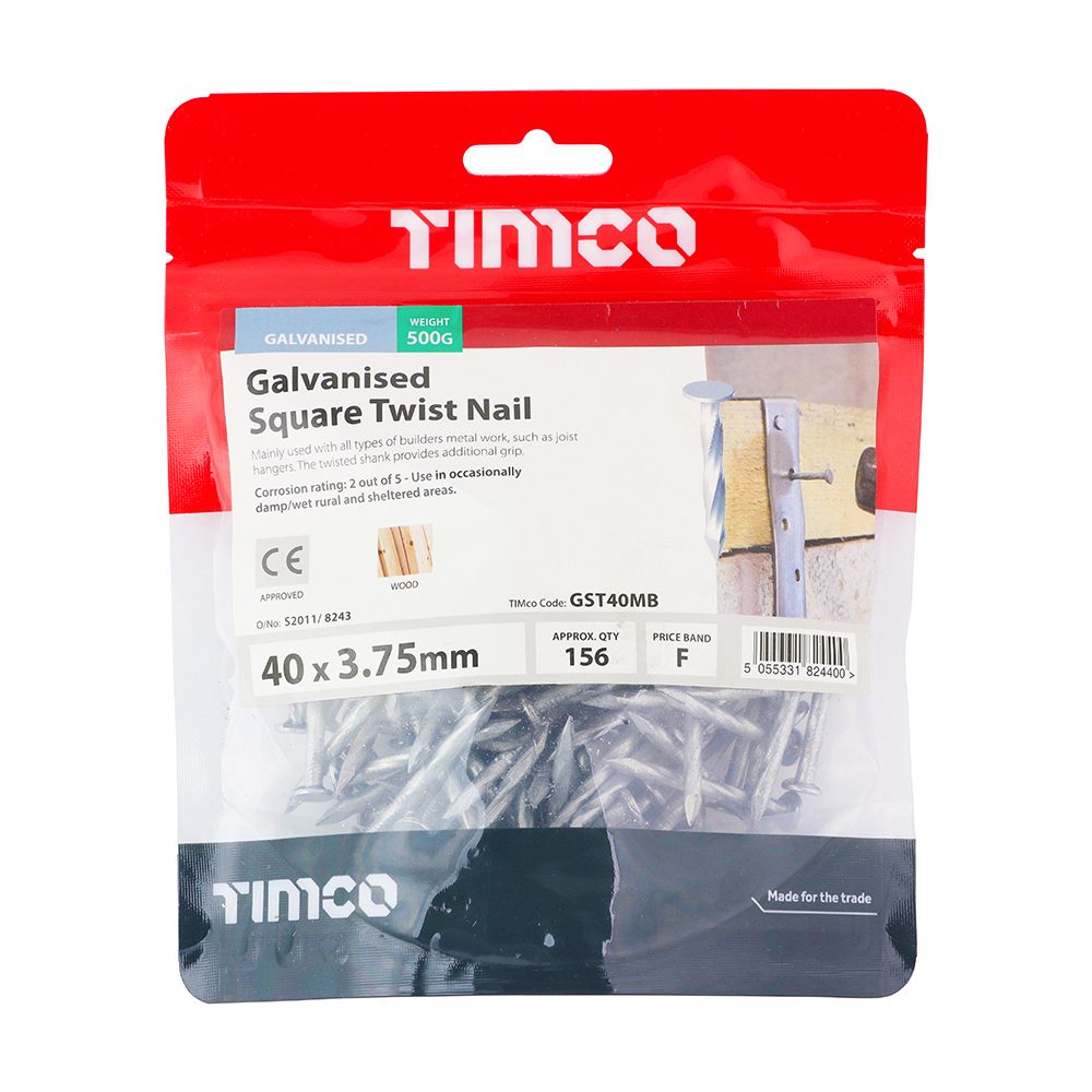 Square Twist Nails - Galvanised 40 x 3.75mm 0.5kg Bag – image 2