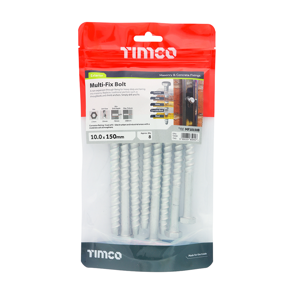 Masonry Bolts - Hex - Exterior - Silver - 10.0 x 150 (Pack 8) – image 2