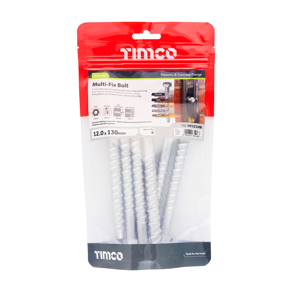 Masonry Bolts - Hex - Exterior - Silver - 12.0 x 130 (Pack 6) – image 2