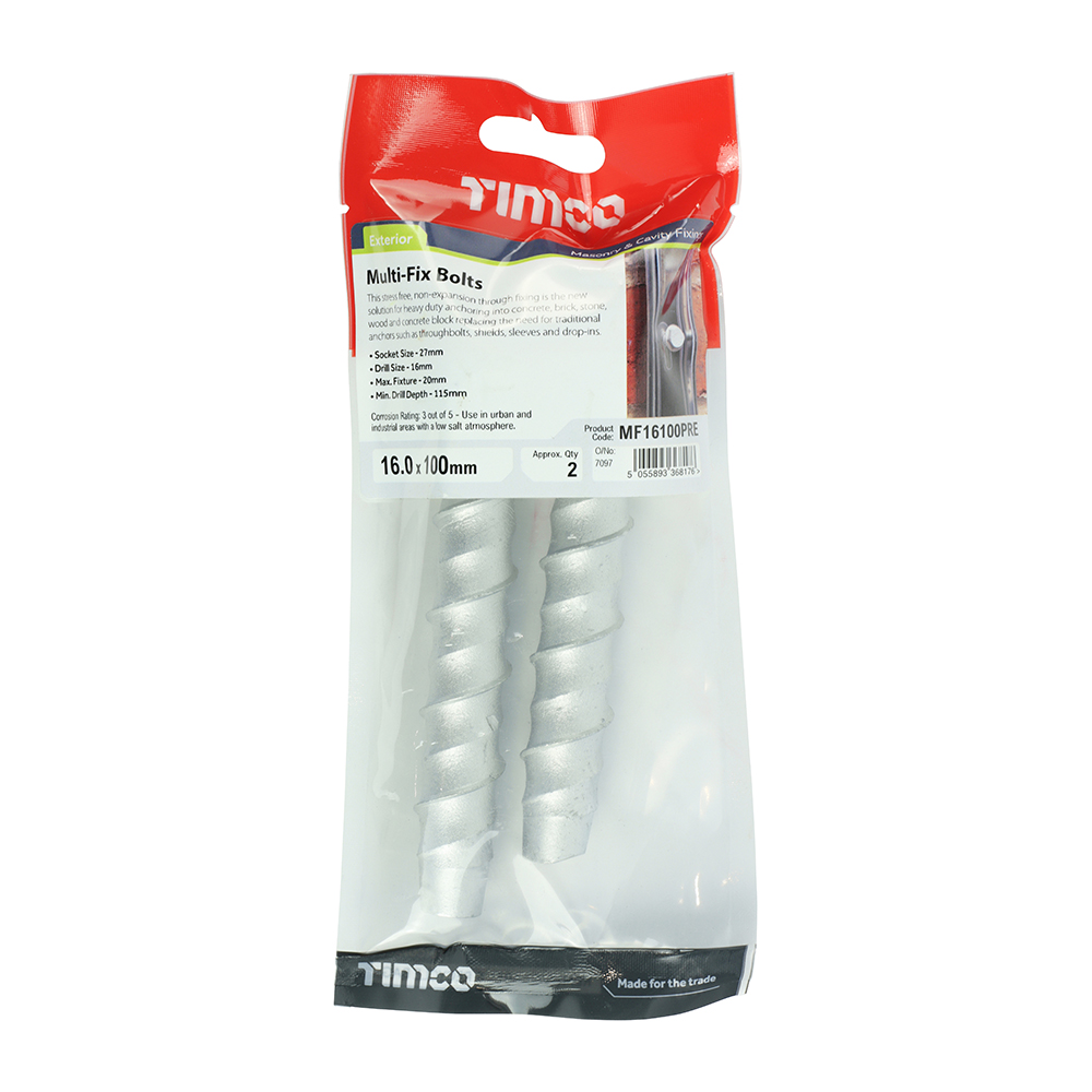 Masonry Bolts - Hex - Exterior - Silver - 16.0 x 100 (Pack 2) – image 2