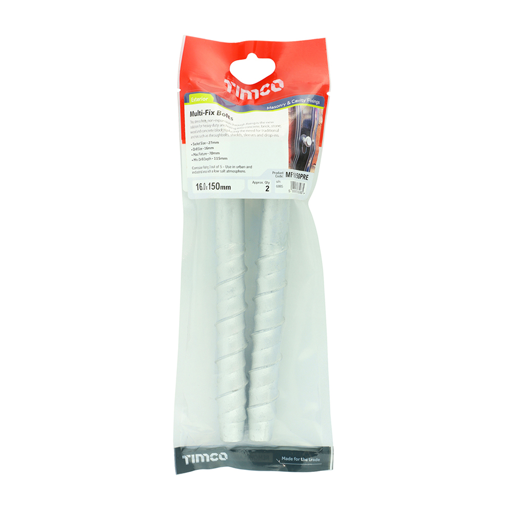 Masonry Bolts - Hex - Exterior - Silver - 16.0 x 150 (Pack 2) – image 2