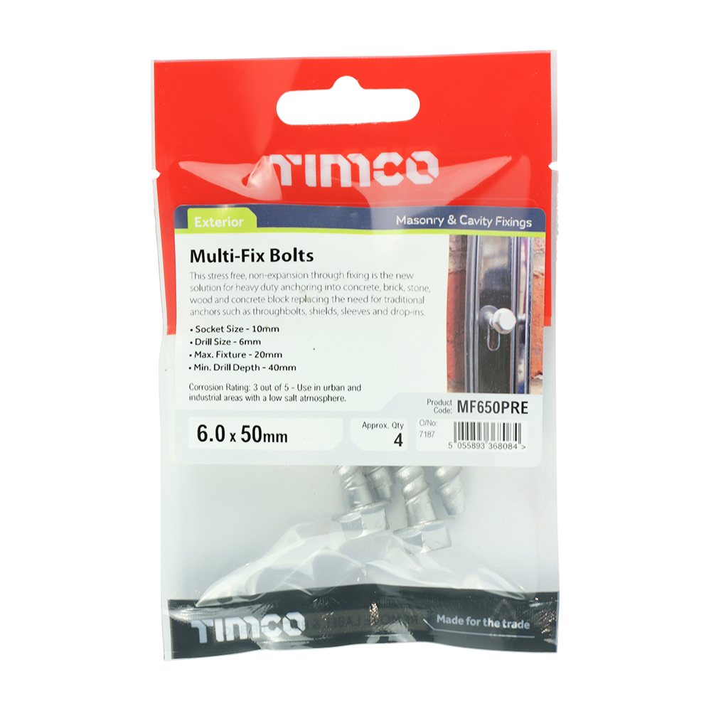 Masonry Bolts - Hex Flange - Exterior - Silver - 6.0 x 50 (Pack 4) – image 2