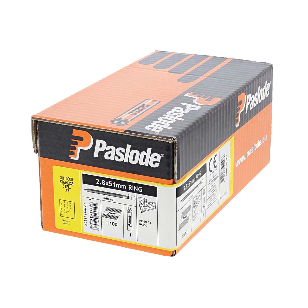 Paslode IM350+ Nails & Fuel Cells Retail Pack - Ring Shank - Stainless Steel - 141257 - 2.8 x 51/1CFC (Pack 1100) – image 2