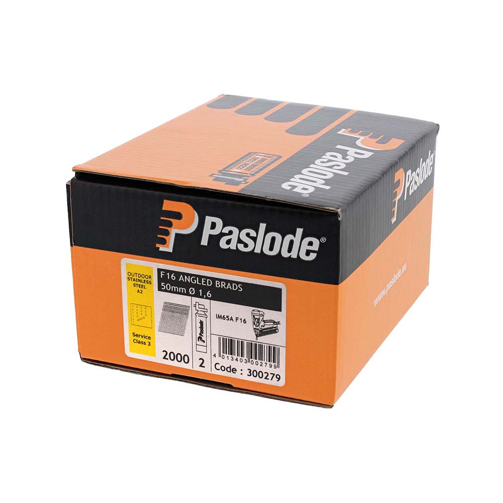 Paslode IM65A Brads & Fuel Cells Pack - Angled - Stainless Steel - 300279 16g x 50/2BFC (2000no) – image 2