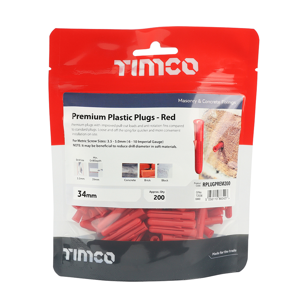Premium Plastic Plugs - Red - 34mm (Pack 200) – image 2