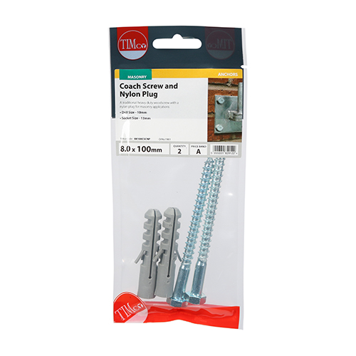Coach Screw & Nylon Plugs - Zinc - 8.0 x 100 (Pack 2) – image 3