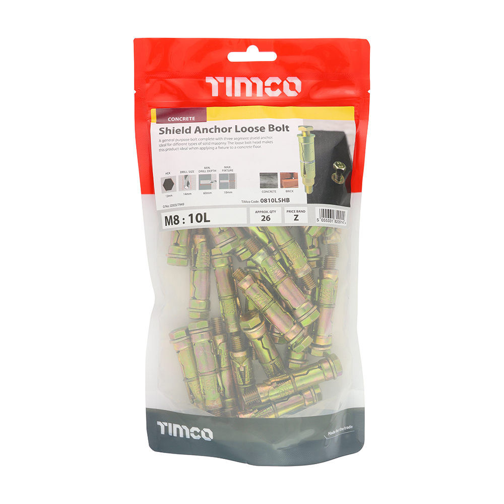 Shield Anchor Loose Bolts - Yellow - M8:10L (M8 x 60) (Pack 26) – image 2