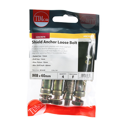 Shield Anchor Loose Bolts - Yellow - M8:10L (M8 x 60) (Pack 4) – image 2