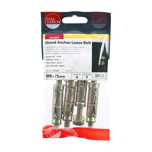 Shield Anchor Loose Bolts - Yellow - M8:25L (M8 x 75) (Pack 4) – image 2