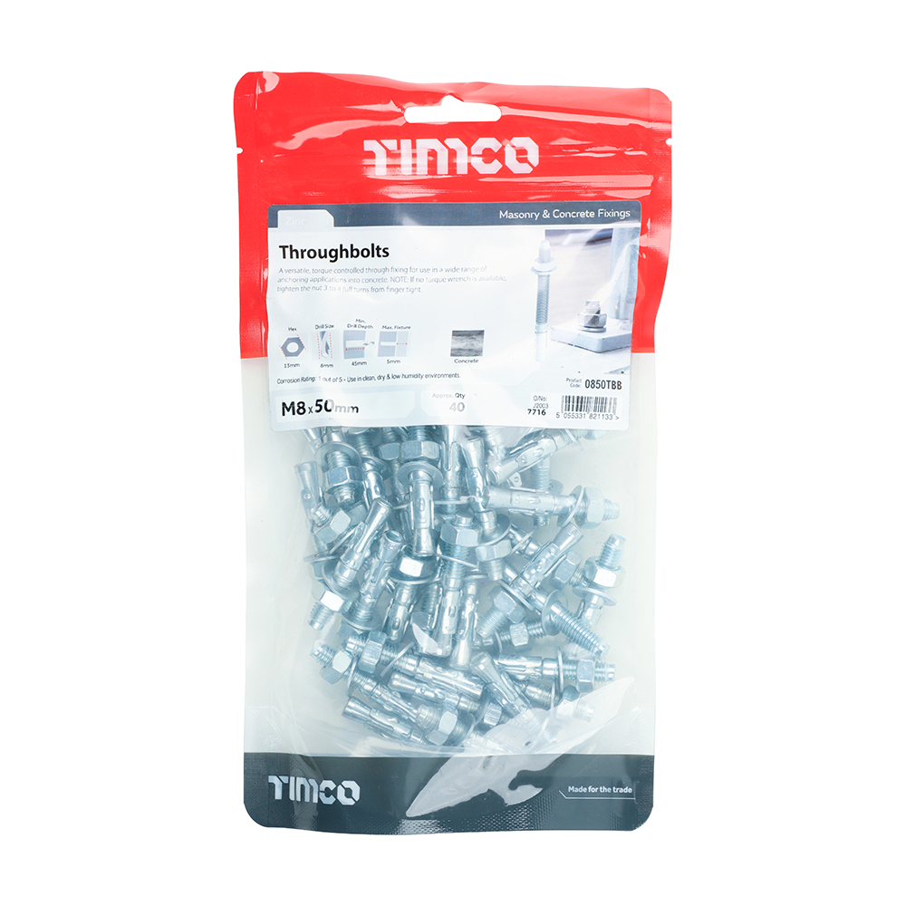 Throughbolts - Zinc - M8 x 50 (Pack 40) – image 2