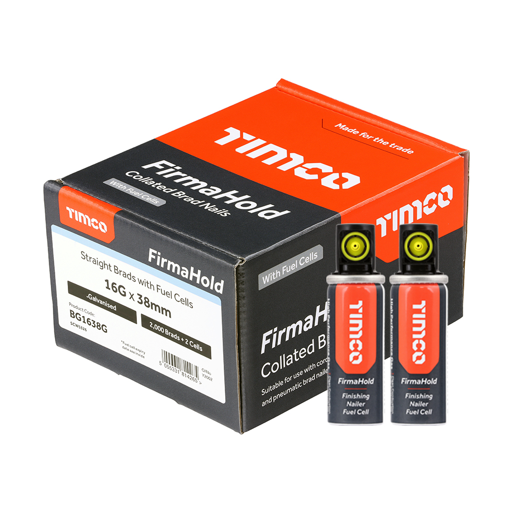 [BG1638G] FirmaHold Collated Brad Nails & Fuel Cells - 16 Gauge - Straight - Galvanised 16g x 38/2BFC 2000 Pieces