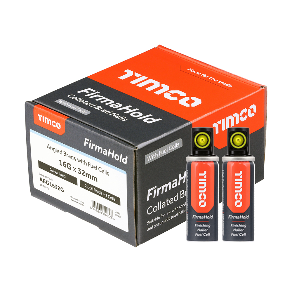 [ABG1632G] FirmaHold Collated Brad Nails & Fuel Cells - 16 Gauge - Angled - Galvanised - 16g x 32/2BFC (Pack 2000)