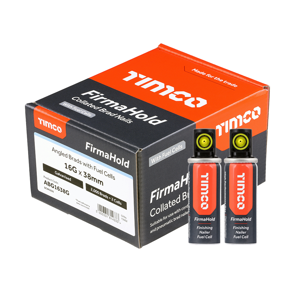 FirmaHold Collated Brad Nails & Fuel Cells - 16 Gauge - Angled - Galvanised - 16g x 38/2BFC (Pack 2000)