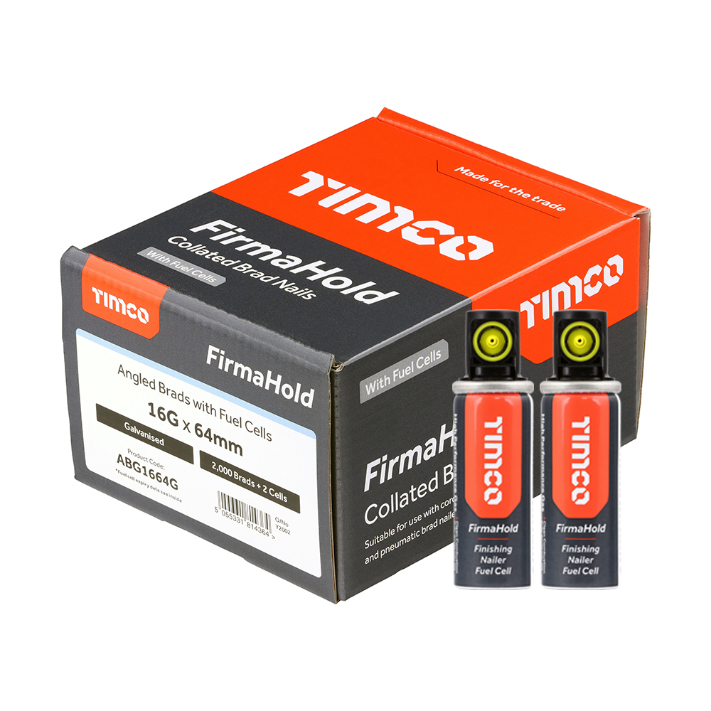 FirmaHold Collated Brad Nails & Fuel Cells - 16 Gauge - Angled - Galvanised - 16g x 64/2BFC (Pack 2000)