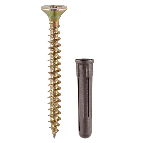 Brown Plastic Plugs with Screws - 35mm Brown Plug, 5.0x50 Screw (Pack 15)