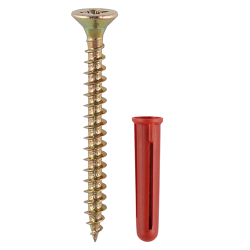 Red Plastic Plugs with Screws - 30mm Red Plug, 4.0x40 Screw (Pack 200)