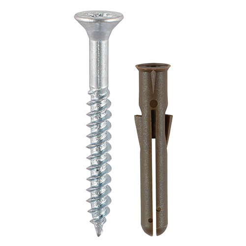 [778254] Brown Premium Plastic Plugs with Screws - 42mm (Pack 400)