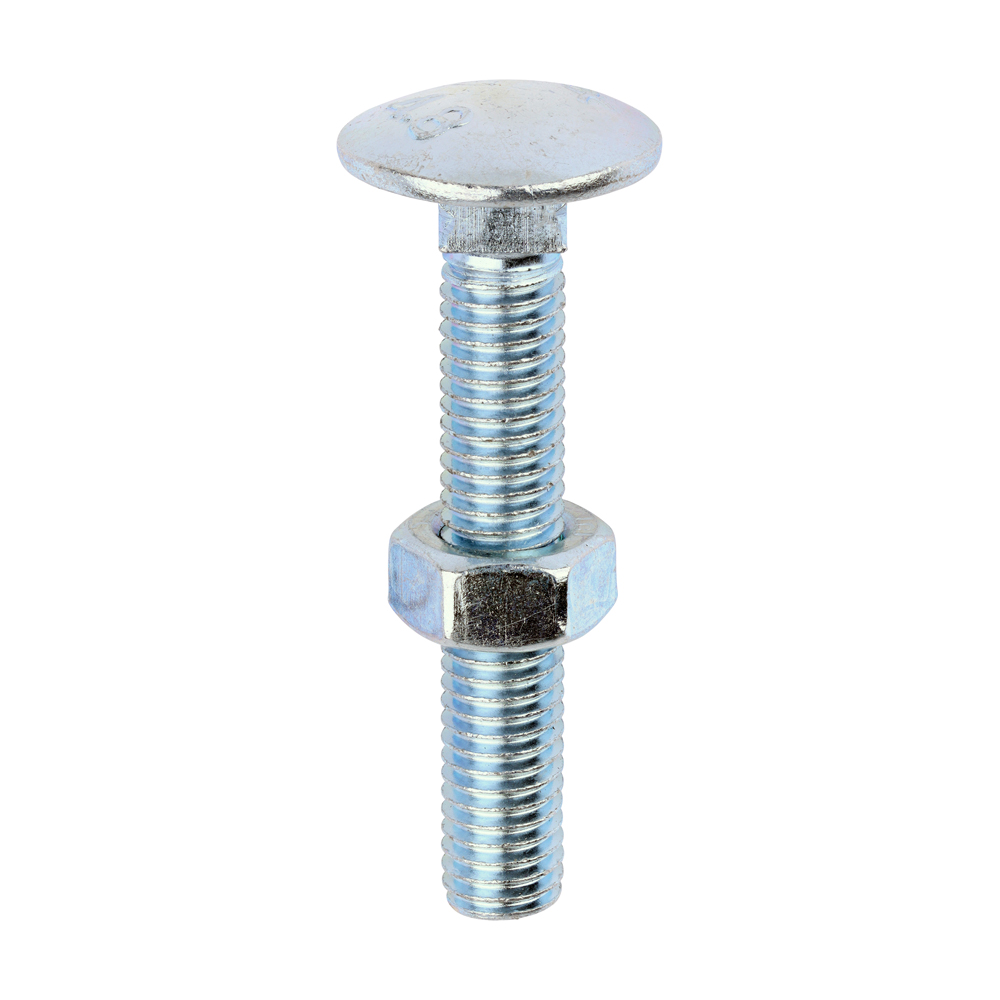 Carriage Bolts & Hex Nuts - Zinc - M8 x 50 (Pack 100)