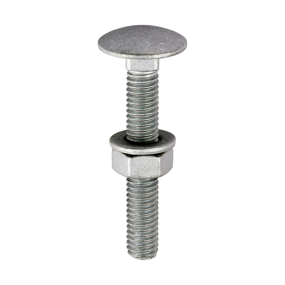 Carriage Bolts Hex Nuts & Form A Washers - Dome - Exterior - Silver - M6 x 40 (Pack 10)