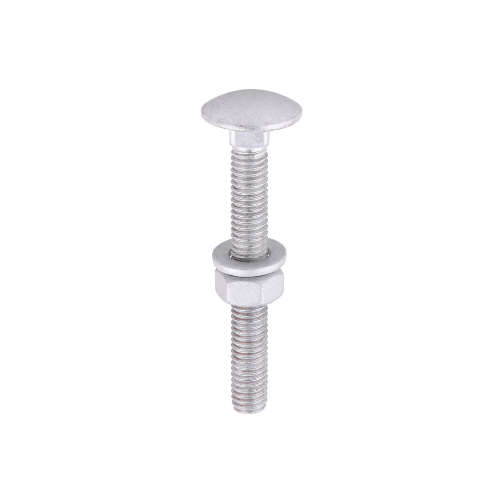 Carriage Bolts Hex Nuts & Form A Washers - Dome - Exterior - Silver - M6 x 50 (Pack 10)
