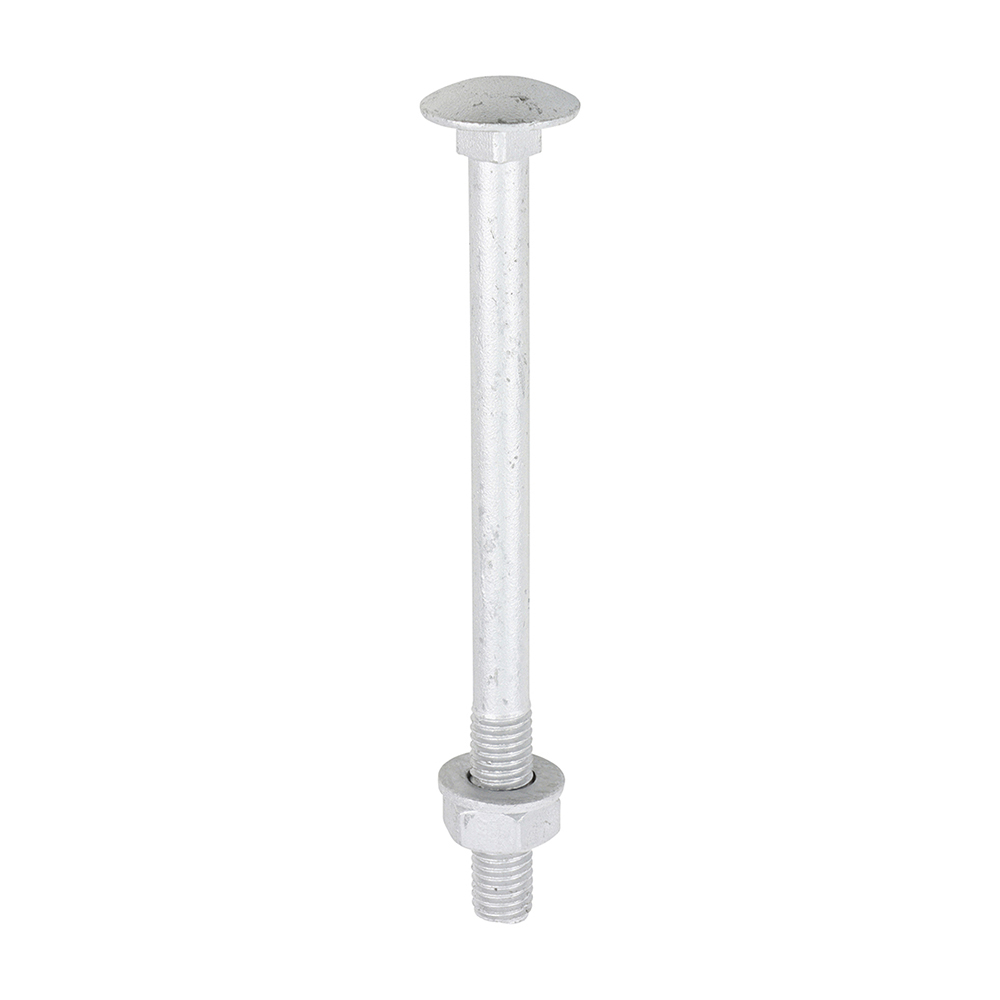 Carriage Bolts Hex Nuts & Form A Washers - Dome - Exterior - Silver - M10 x 130 (Pack 10)